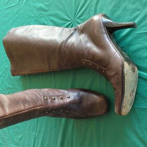 Cognac burgundy brown 100% leather butter Nancy Nancy 38 7.5 knee boots sexy